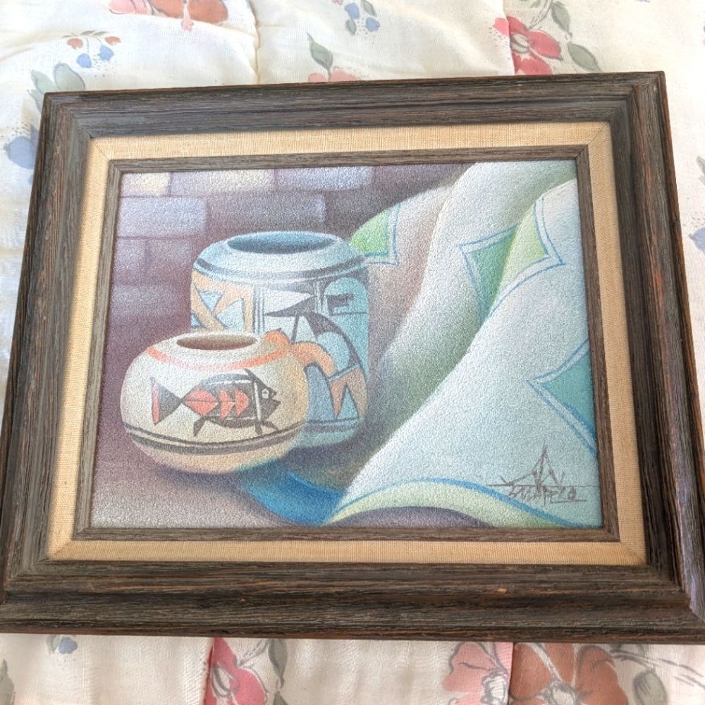 Vintage 90s Myung Mario Jung Sand Painting Pueblo Native American Pottery